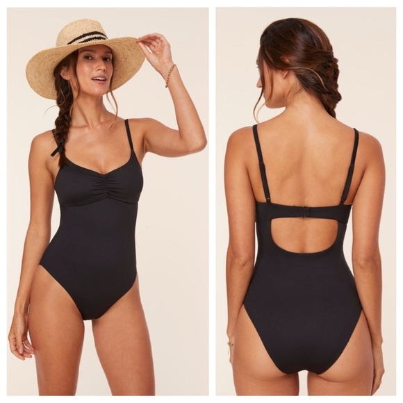 NEW NWT Andie The Symi Ruched One Piece Bathing Suit Swimsuit Eco Nylon in Black - Picture 1 of 12